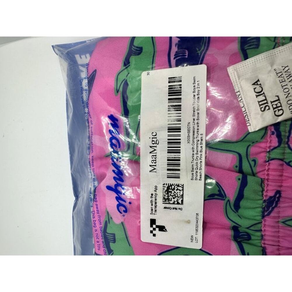 Boys Pink Blue Two-Piece Swim Trunks Compression Liner 2-in-1 Design
